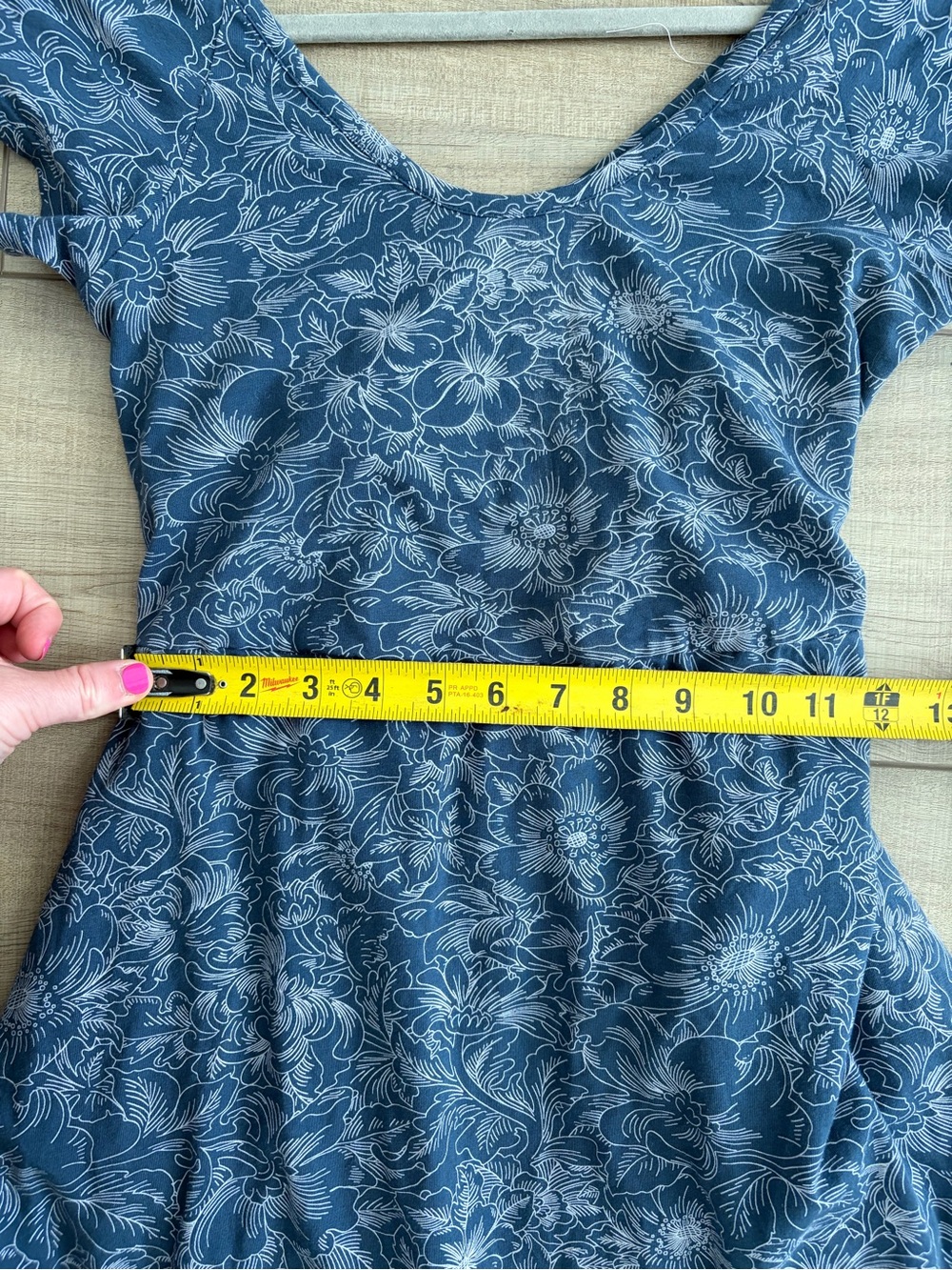 Pact Organic Fit & Flare Crossover Back Cap Sleeve Blue Floral Bouquet Blooms S - Picture 8 of 9